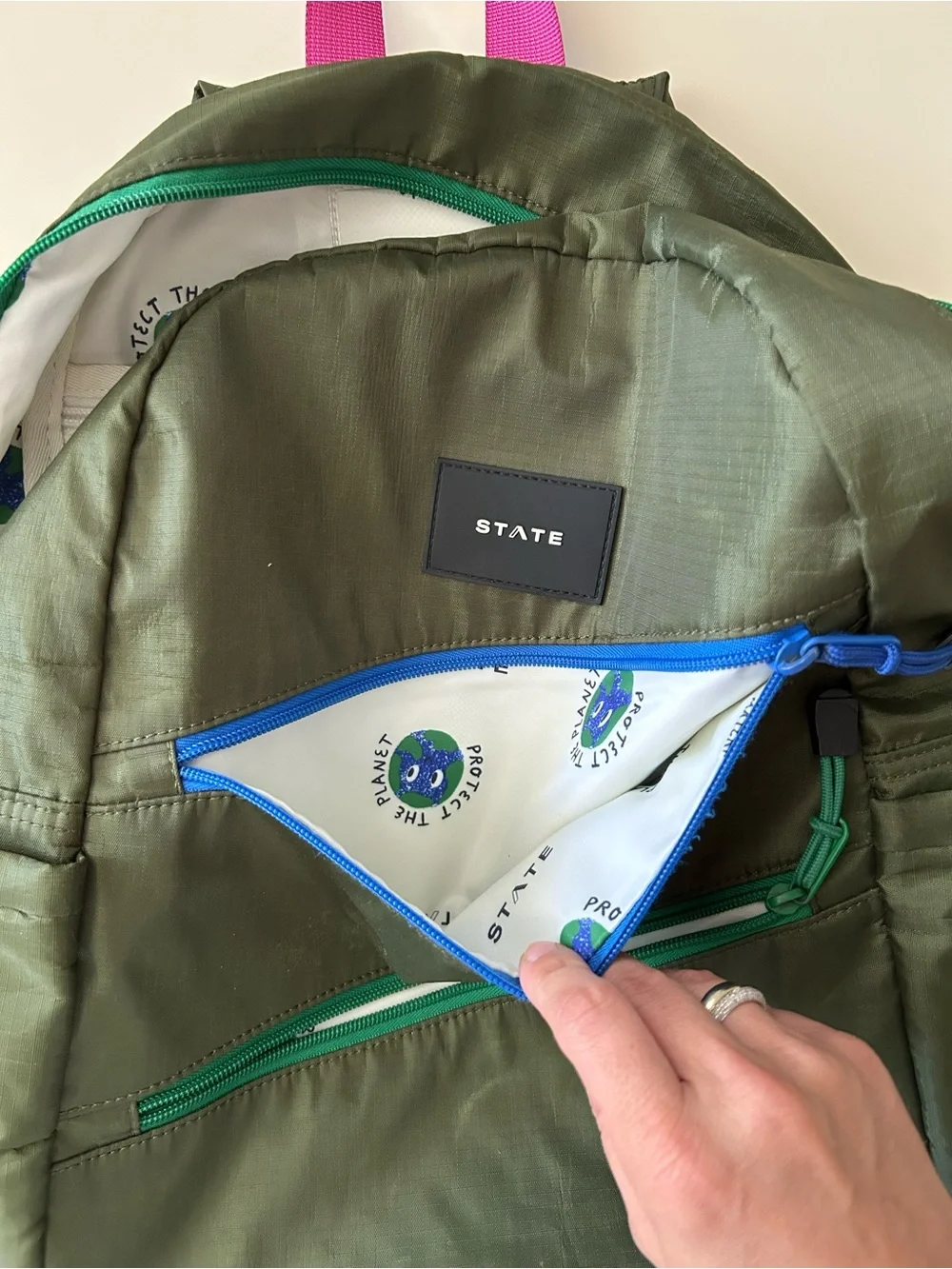 STATE Ripstop Kane Kids Travel Olive Diagonal Zipper Backpack